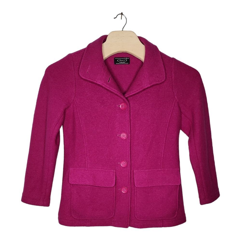 LL Bean Bellandi Wool Coat Womens Size‎ M Pink Fuscia Button Front Winter Jacket